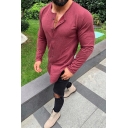 Whole Colored Long Sleeve Round Neck Button-Down Fitted Thin T-Shirt