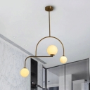 White/Yellow Glass Sphere Chandelier Lighting Modernist 3 Bulbs Hanging Ceiling Light in Brass