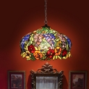 2 Lights Hanging Chandelier Tiffany Flower Orange Cut Glass Suspension Pendant Light for Living Room