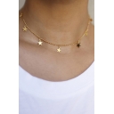 Womens Simple Five-Pointed Star Pendant Alloy Chain Necklace
