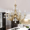 Curvy Arm Bedroom Ceiling Chandelier Countryside Crystal 5/6 Lights Gold Suspension Lighting