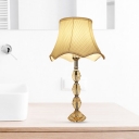 1 Head Table Lamp Antiqued Living Room Night Light with Flared Fabric Shade in Light Yellow