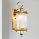 Traditionalism Lantern Wall Mount Light Single Bulb Metal Wall Lighting Fixture in Gold