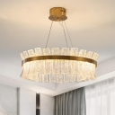 Modernist Round Hanging Chandelier Crystal LED Suspension Pendant Light in Brass