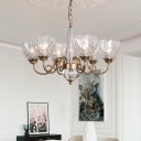 Crystal Bowl Chandelier Lamp Modernism 6 Bulbs Hanging Light Fixture with Brass Curved Metal Arm