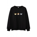 Lovely Three Cats Pattern Long Sleeve Crewneck Leisure Pullover Sweatshirt