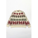 Sweet Style Christmas Tree Heart Bear Print Long Sleeve Round Neck Loose Pullover Sweater