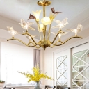 Gold 6 Heads Chandelier Light Traditional Crystal Sputnik Hanging Light Kit with Bird and Flower Decoration