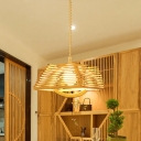 Handmade Hanging Light Chinese Wood 1 Bulb Ceiling Suspension Lamp in Beige for Dining Room