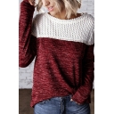 Basic Women's Long Sleeve Hollow Out Patched Lace Trim Textured Loose Fit Sweater