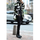 Green Camouflage Printed Long Sleeve Tunic Plush Fuzzy Coat