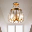 Scalloped Study Room Semi-Flush Mount Light Traditional Frosted Glass 5 Heads Brass Close to Ceiling Lighting Fixture