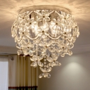 Modernism Floral Flushmount Clear Crystal 6 Bulbs Ceiling Mounted Fixture for Living Room