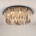 Clear Crystal Waterfall Flush Mount Modernist 12 Bulbs Close to Ceiling Lamp for Living Room