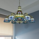 Curved Arm Chandelier Lighting 11 Lights Cut Glass Mediterranean Hanging Lamp in Blue and Purple/Pink and Blue for Living Room