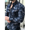 Mens Chic Floral Printed Long Sleeve Button Closure Slim Fit Hawaiian Shirt