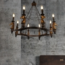 Metal Brass Chandelier Lighting Candle 8 Bulbs Farmhouse Style Hanging Ceiling Fixture