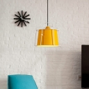 Macaron Drum Pendant Lamp Metal 1 Head Hanging Light Fixture in Blue/White/Yellow