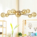 Bubbly Living Room Chandelier Lighting Amber Glass 12 Heads Modernist Hanging Ceiling Light