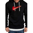 Fancy Blood Baseball Bat Pattern Long Sleeves Drawstring Hoodie for Men