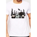Men's Funny Oil Painting Figure Printed Short Sleeves Crew Neck White Casual T-Shirt