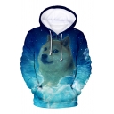 Unique Blue Sky Dog 3D Printed Long Sleeve Casual Drawstring Hoodie