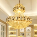 Gold Bowl Chandelier Lighting Traditional 9 Heads Crystal Ball Hanging Pendant Light