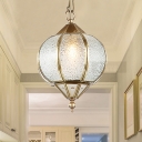 1 Bulb Sphere Pendant Lamp Colonial Gold Bubble Glass Hanging Light Fixture for Dining Table
