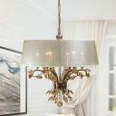 Fabric Sheer Shade Chandelier Lamp Vintage 6 Heads Living Room Hanging Light Kit in Brass