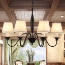 6 Heads Dining Room Chandelier Light Fixture Modern White Suspension Light with Barrel Fabric Shade