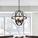 Globe Metal Pendant Lighting Industrial 4 Lights Dining Room Chandelier Hanging Light Fixture in Black