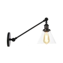 1 Light Wall Lamp Industrial Cone Clear Glass Lighting Fixture in Black/Bronze/Copper with Arm, 8