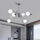 Contemporary Spherical Chandelier Lamp White Glass 6 Bulbs Ceiling Hanging Light in Grey/Black