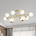 Gold Global Semi Flush Mount Modernism 10 Bulbs White Glass Ceiling Light Fixture