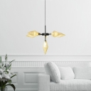6 Heads Diamond Chandelier Lamp Modernism Amber Ribbed Glass Pendant Light Fixture in Black
