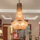 6 Lights Living Room Chandelier Lamp Lodge Silver Hanging Light Kit with Basket Crystal Shade