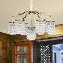 Cylinder Crystal Pendant Chandelier Simple 7 Lights Kitchen Hanging Light Fixture in Brass