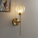 Modernist Single Wall Mounted Lamp Clear Glass and Metallic Dual Cup Shape Wall Light Sconce in Black/Gold