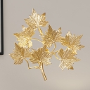 Aluminum Maple Leaf Wall Lighting Modern Style 3 Lights Stairway Wall Sconce Fixture in Gold