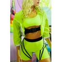 Unique Push Buckle Decoration Cutout Cropped Tank with Striped Shorts Two Piece Sport Set
