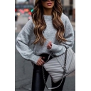 Fashion Women's Long Sleeve Boat Neck Loose Fit Knit Pullover Sweater Top in Grey