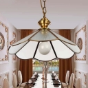 1 Bulb Scalloped Hanging Pendant Light Traditional Gold Seeded Glass Ceiling Suspension Lamp for Restaurant