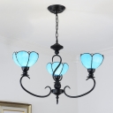 Flower Chandelier 3/5/6 Lights Blue/Blue and Clear Glass Tiffany Pendant Light for Living Room