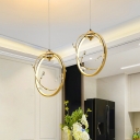 Faceted Crystal Round Pendant Light Contemporary LED Gold Hanging Lamp for Dining Room
