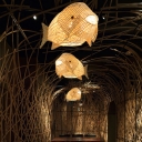Modern Fish Shaped Bamboo Suspension Pendant Light 1 Light Hanging Lamp in Beige