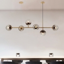Globe Shaped Island Lamp Smoke Gray Glass 6 Lights Dining Room Pendant Lighting Fixture in Brass