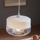 Modernist 1 Head Hanging Light White Round Pendant Lighting Fixture with Clear Glass Shade