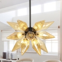 Modernist Tapered Pendant Chandelier Amber Glass 12 Heads Bedroom Hanging Light Fixture