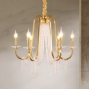 6 Lights Candle-Style Chandelier Light Fixture Rustic Gold Metal Pendant Lamp with Crystal Accent