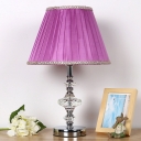 Vintage Pleated Shade Nightstand Lamp 1 Bulb Clear Crystal Glass Table Light in Purple with Faux-Braided Detailing